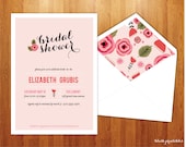 Whimsical Flowers - Bridal Shower Invitation - 5x7 JPG Printable DIY File - Pink Flowers Folk Art - blushprintables