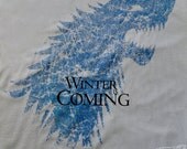 GAME OF THRONES Winter Is Coming Tshirt  - Unisex fitted Silver Grey with Steel Blue & Black inks