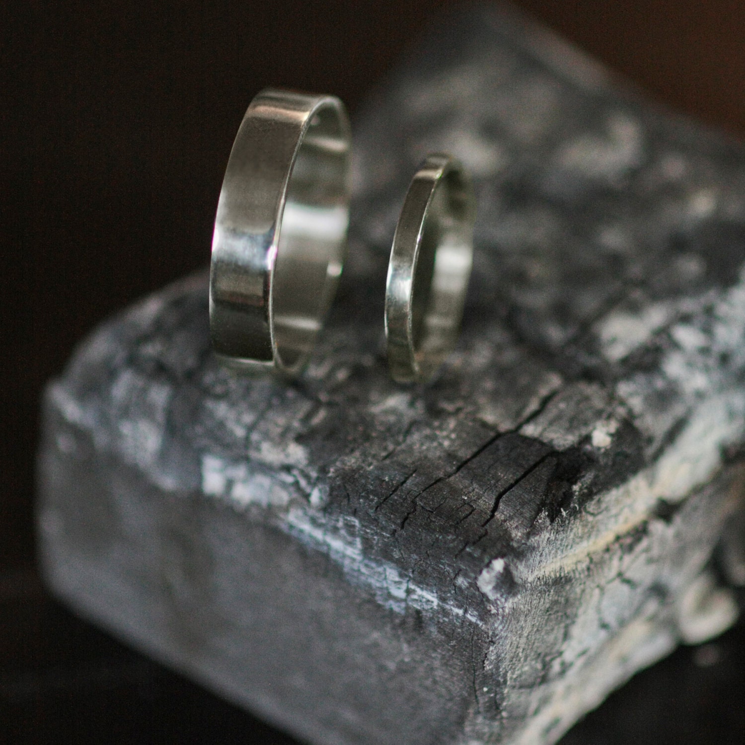 Recycled Hand Forged 14k Palladium White Gold Ring Band Set NO DIRTY GOLD