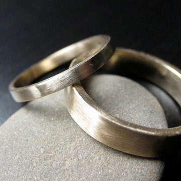 Recycled Hand Forged 14k Yellow Gold Ring Band Set Satin Finish