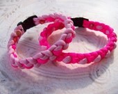 Pink Bracelets, Set of 2 Woven Stacking Bangles, Handmade Survival Jewelry by RuleNo15 on Etsy.