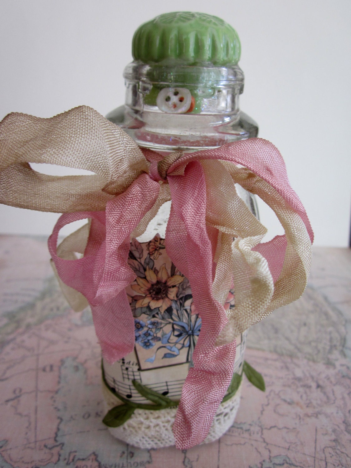 Vintage Altered Milk Bottle, Decorated, Mixed Media