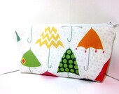 Medium Zipper Cosmetic Pouch  - April Showers and Colorful Umbrellas