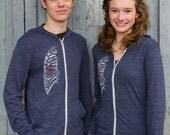 Bird in Rib Cage Hoodie Organic Cotton Zip Sweatshirt MEDIUM