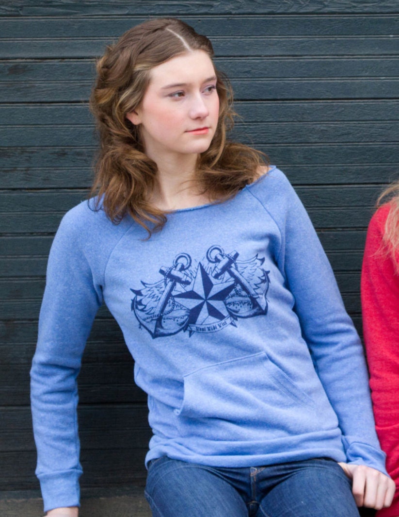 Nautical Sweatshirt Royal Blue Organic Cotton Womens SMALL