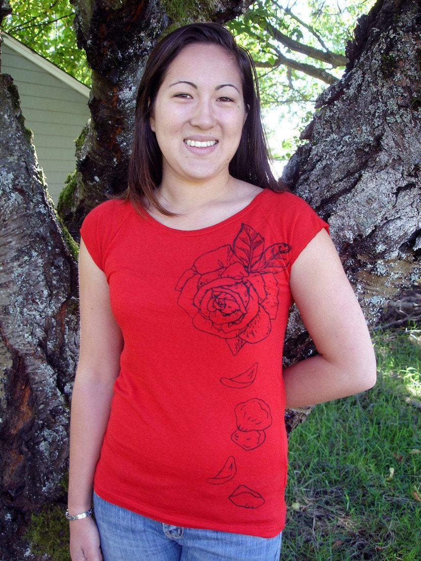 Womens Rose Petals Cotton Scoop Neck Tee Shirt XLARGE