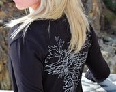 SALE Black Wrap Cardigan With Silver Coral Heart Womens SMALL