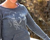 Octopus Sweatshirt Blue Heather Organic Cotton Womens SMALL