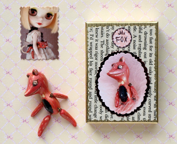 Mr Fox the Poppet - ooak art doll. miniature doll / bear friend for Blythe or Monster High - by KarolinFelix