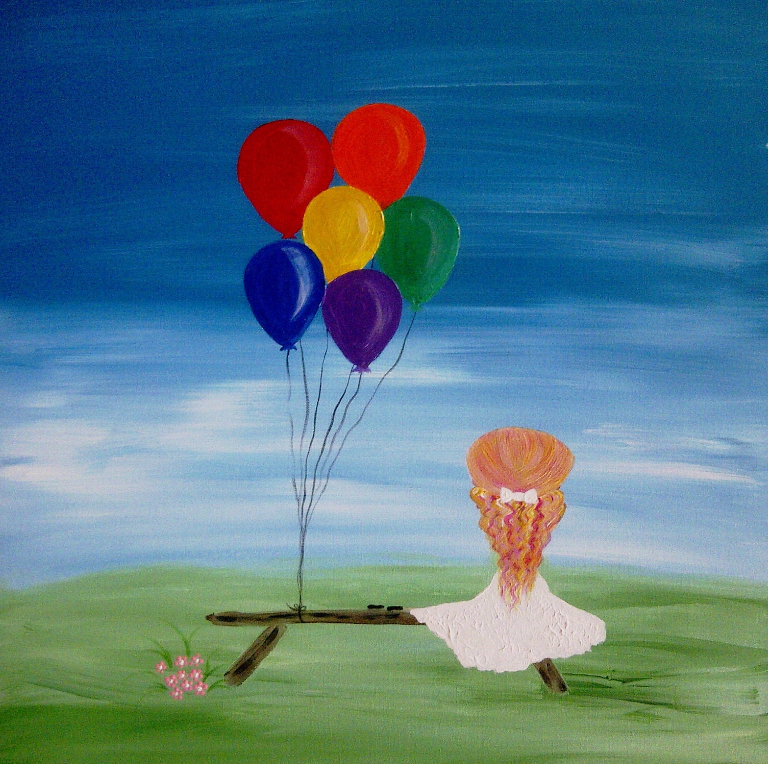 Little Girl with Balloons, original acrylic on gallery canvas 24x24"