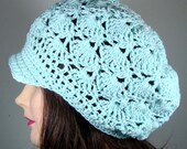 Newsboy Hat Organic Cotton Crochet Shells in Robin's Egg Blue
