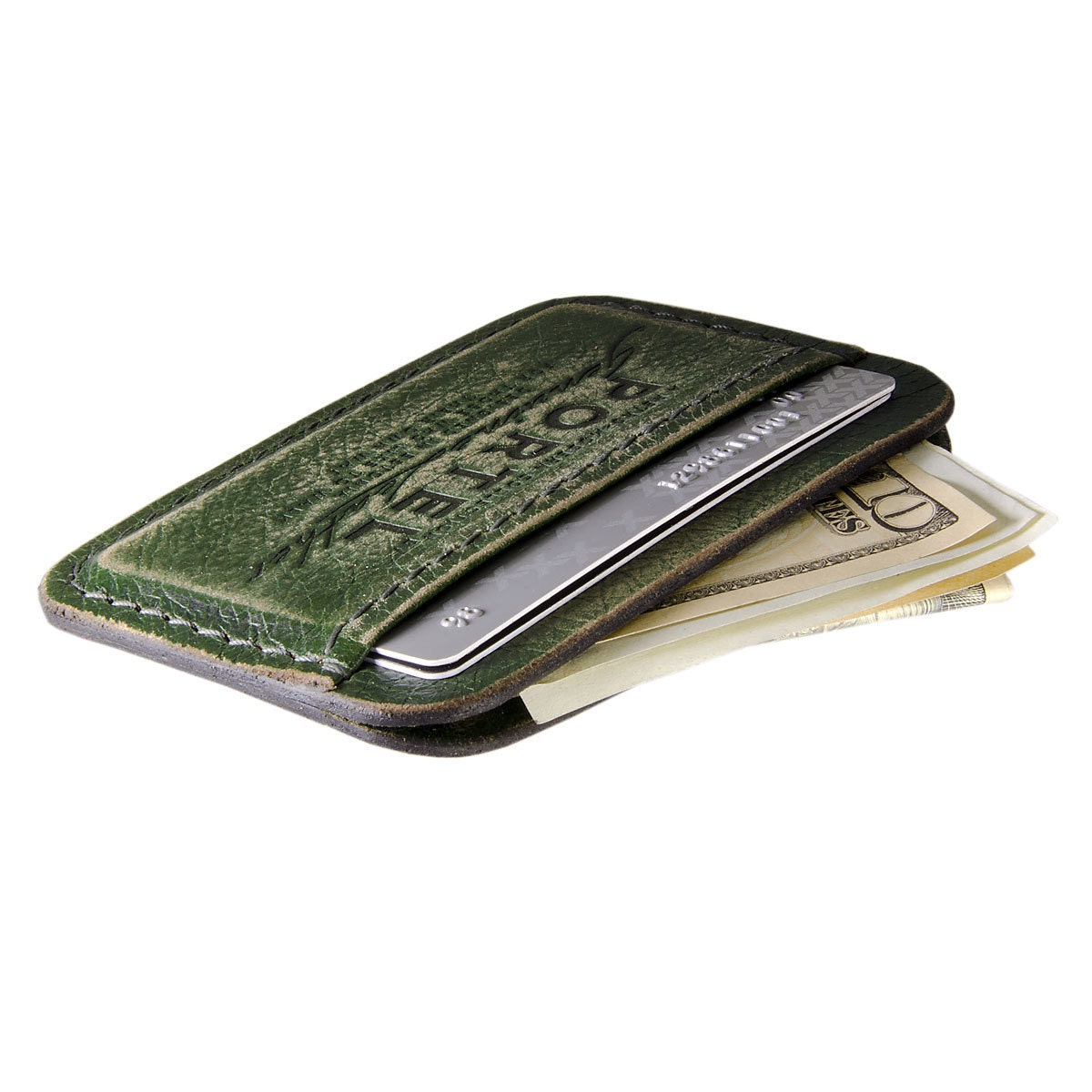 RETROMODERN aged leather Credit Card wallet - - GREEN