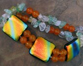 Fused Glass Stretch Bracelet, Dichroic Jewelry Stretch Bracelet  Hawaiian Sunset