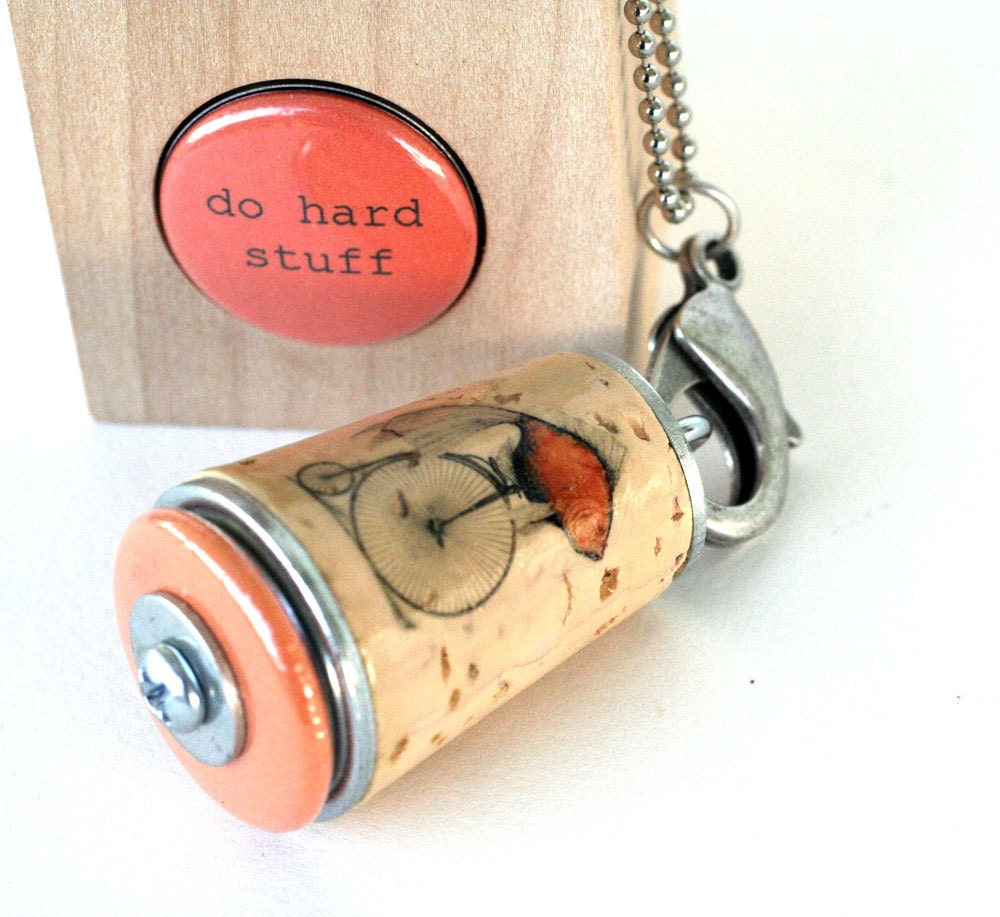 Bicycle Necklace - Recycled Cork Jewelry in Test Tube - DO HARD STUFF by Uncorked