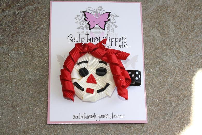 Sculpture Clippies Exclusive Design. Raggady Ann Ribbon Sculpture Bow. Free Ship Promo.