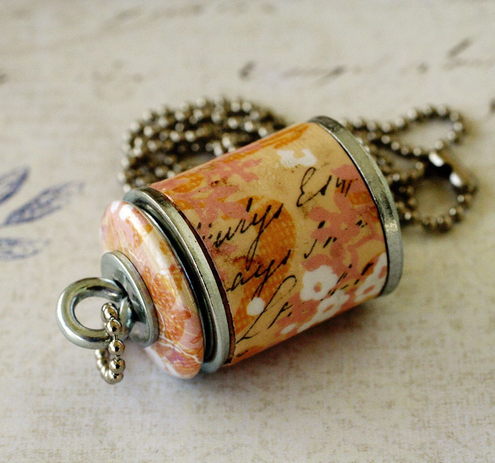 Half Wine Cork Necklace - Distressed Orange- Upcycled by Uncorked - Recycled Jewelry