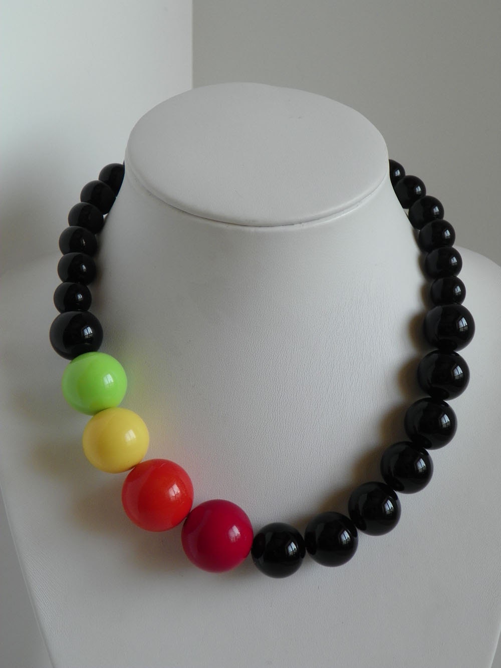 Chunky Primary Colors W Onyx Big Bead Summer Statement Necklace - Revamped Vintage one of a kind