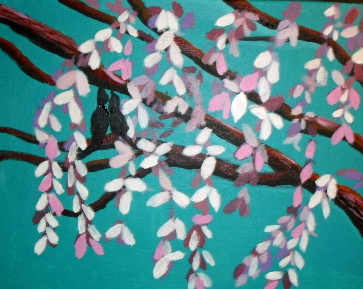 Two Love Birds in the Cherry Blossom Tree