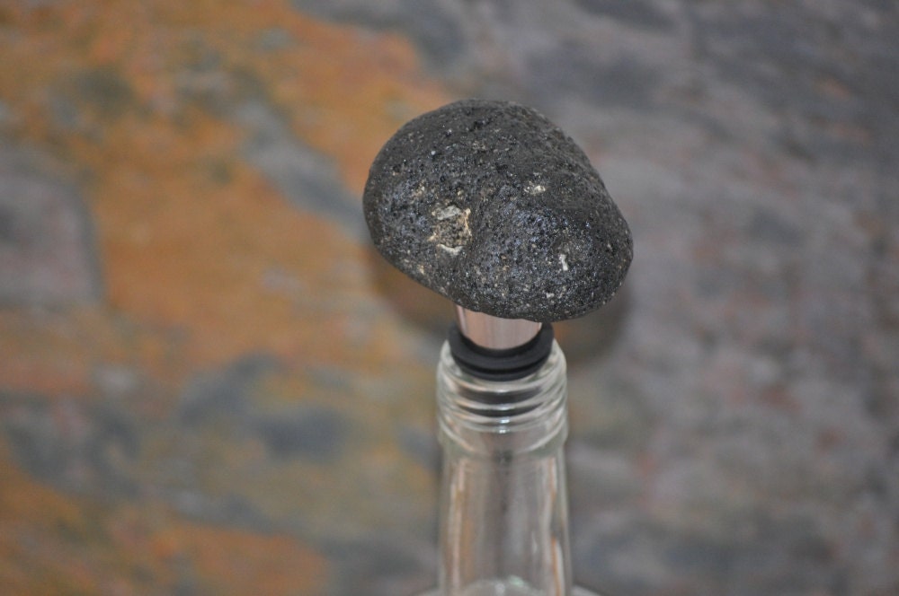 SALE Stone Bottle Stopper - Black Titanium Finish