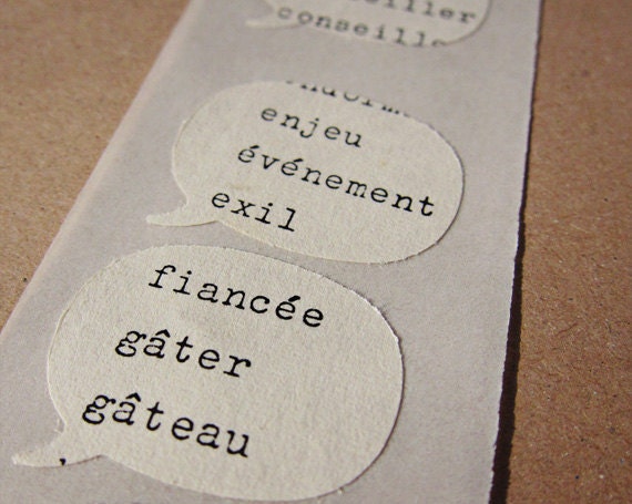 French speech bubbles stickers made from vintage textbooks - 10 self-adhesive stickers, french wedding affair