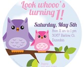 Look Whooo's turning 1 Birthday Party Invitation