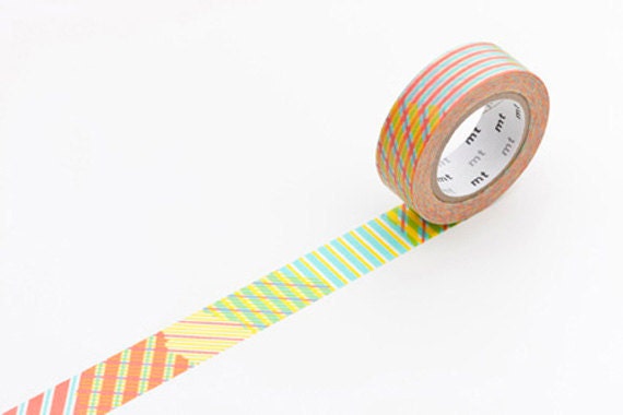 MT 2012 NEW- Japanese Washi Masking Tapes / Orange Stripe Checks for scrapbooking, packaging, party deco, card making