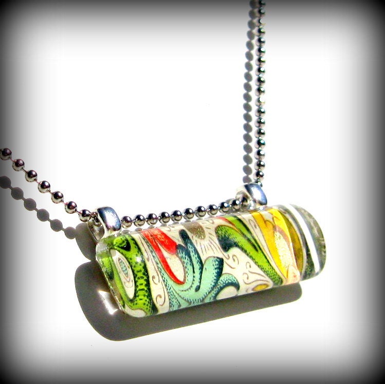 Italian Florentine Glass Pendant. Looking Glass. Bar Pendant Necklace: Tuscan Sun
