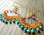 On the Sea Pink Ruby, Mandarin Garnet, and Sleeping Beauty Turquoise Earrings