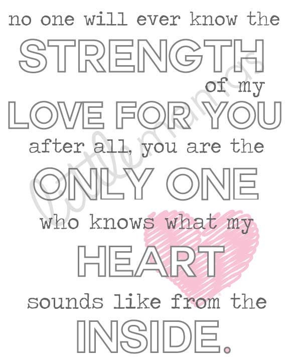 Custom Nursery Art: "No one will ever know the strength of my love" PDF Printable - LittleMamasPretties