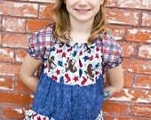 Peasant Dress - Cowgirl Print - Blue - Girls - size  1 2 3 4 5 6 7 8