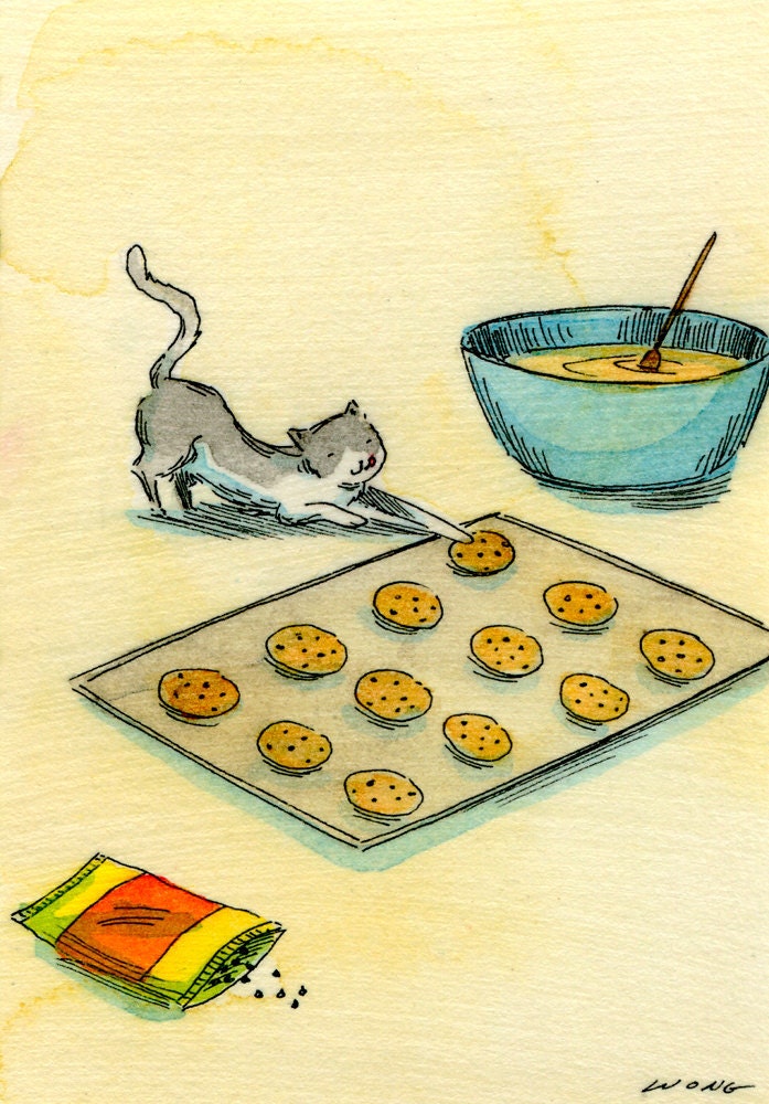 Original ACEO Painting -- Sneaking a cookie