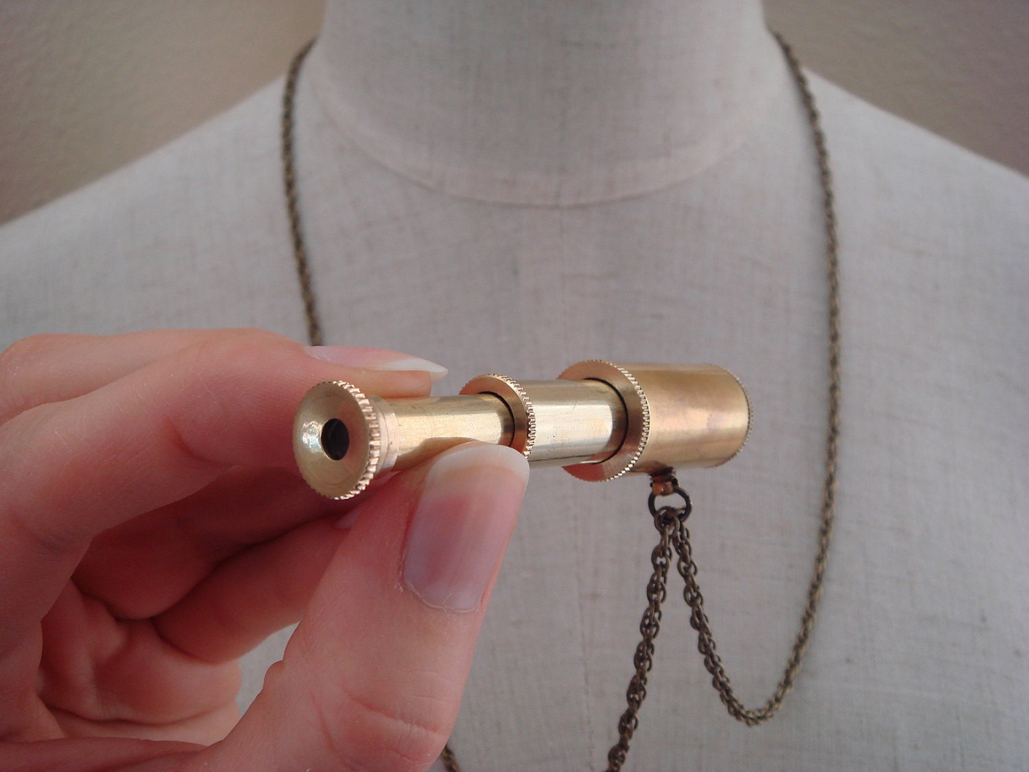 Telescope Necklace, Working and Movable, Brass Vintage Style