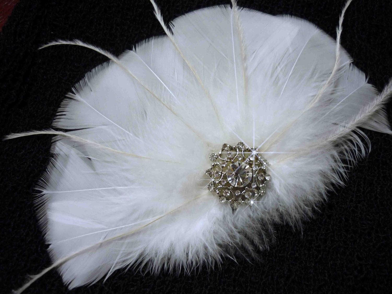 Bridal Feather Fascinator - Rhinestone Fascinator - Bridal HairPiece - Ostrich Feather Fascinator