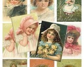 Collage Sheet Vintage LIttle Girls Portraits ATC Size Digital Download