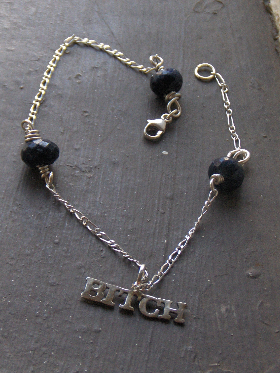 I AM BITCH. Sterling Silver and Blue Sapphire Anklet