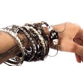 Gypsy Traveler Bangle Bracelets awesome for Tribal Belly Dance Summer festivals, Bohemian, aged looking, stack, patina, beads black cream