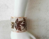 Deocupage Bracelet Cuff Pressed Leaves Autumn Brown and Copper Nature Jewelry - AlbinaRose