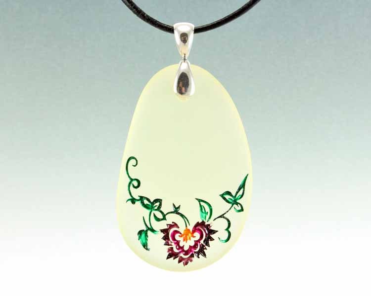 Etched Glass Pendant - Asian Style Floral