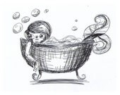 Bath Time 8x10 Cadouxdle Sketch Print Mermaid