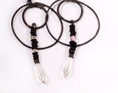 Tribal Gypsy Earrings - Large Hoops black beads dangle Belly Dance Oxidized Copper wire Gothic Rustic Bride