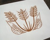 Birds & Barley, Original linocut print, 5 x 7