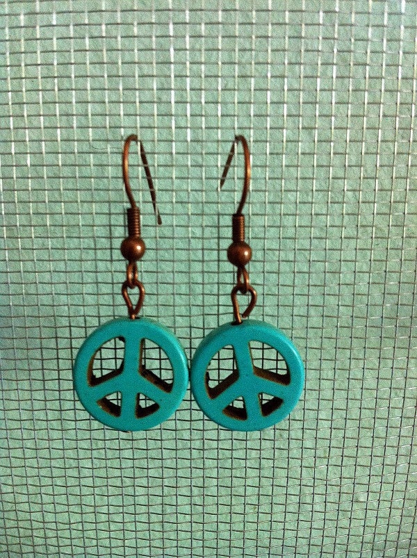 Brown and Aqua Peace Sign Earrings