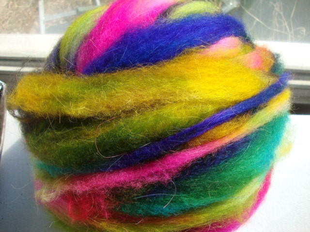8 oz Hand Dyed, Crazy Ball, Shetland,  Merino,  wool roving blended with llama