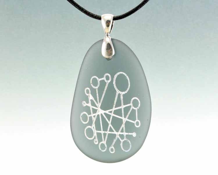 Funky Abstract Doodle - Etched Glass Pendant - Gray Frosted Glass