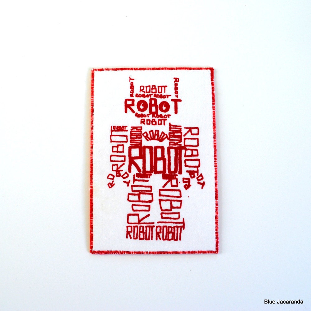 Robot Calligram Card Red Screen Print on White Hand Pulled