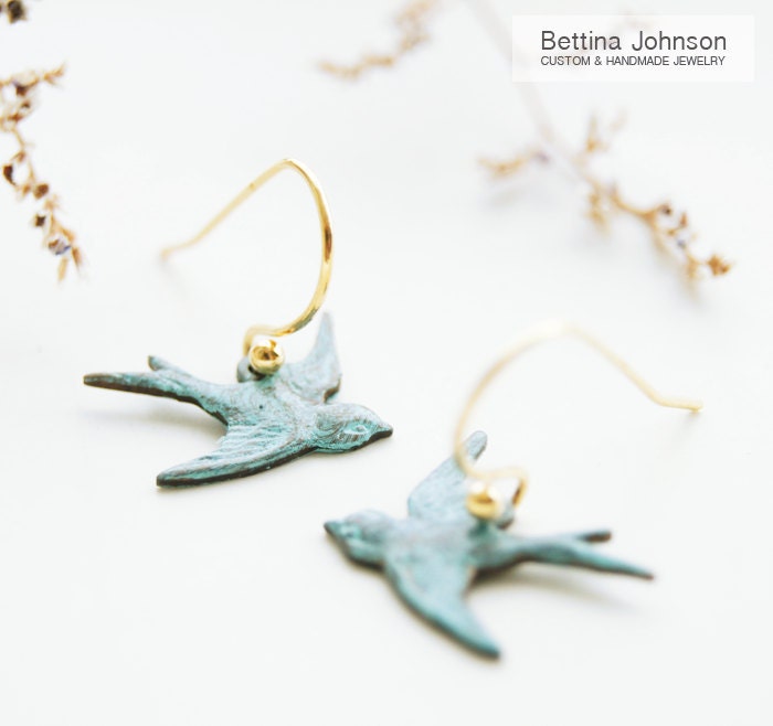Swallow bird patina earrings // on SALE NOW 25% off