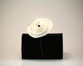 Oversized Black and White Women's Flowered Headband - White Fabric Flower Headband with black Swarovski crystals