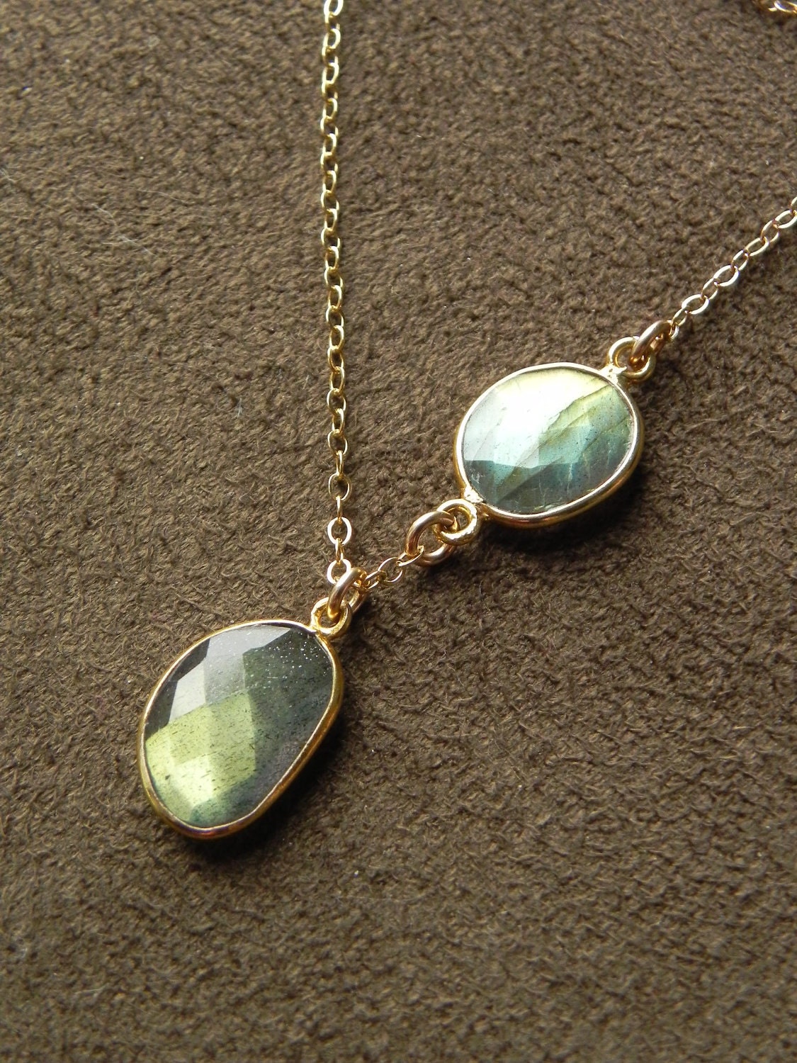 SALE  Large Fiery Labradorite Vermeil and Gold Filled Duet Necklace SALE
