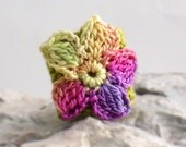 Crochet Ring Chartreuse Green Band Yellow Purple Fuschia