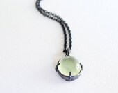 Oval Prehnite Minimal Neck Charm Oxidized Silver